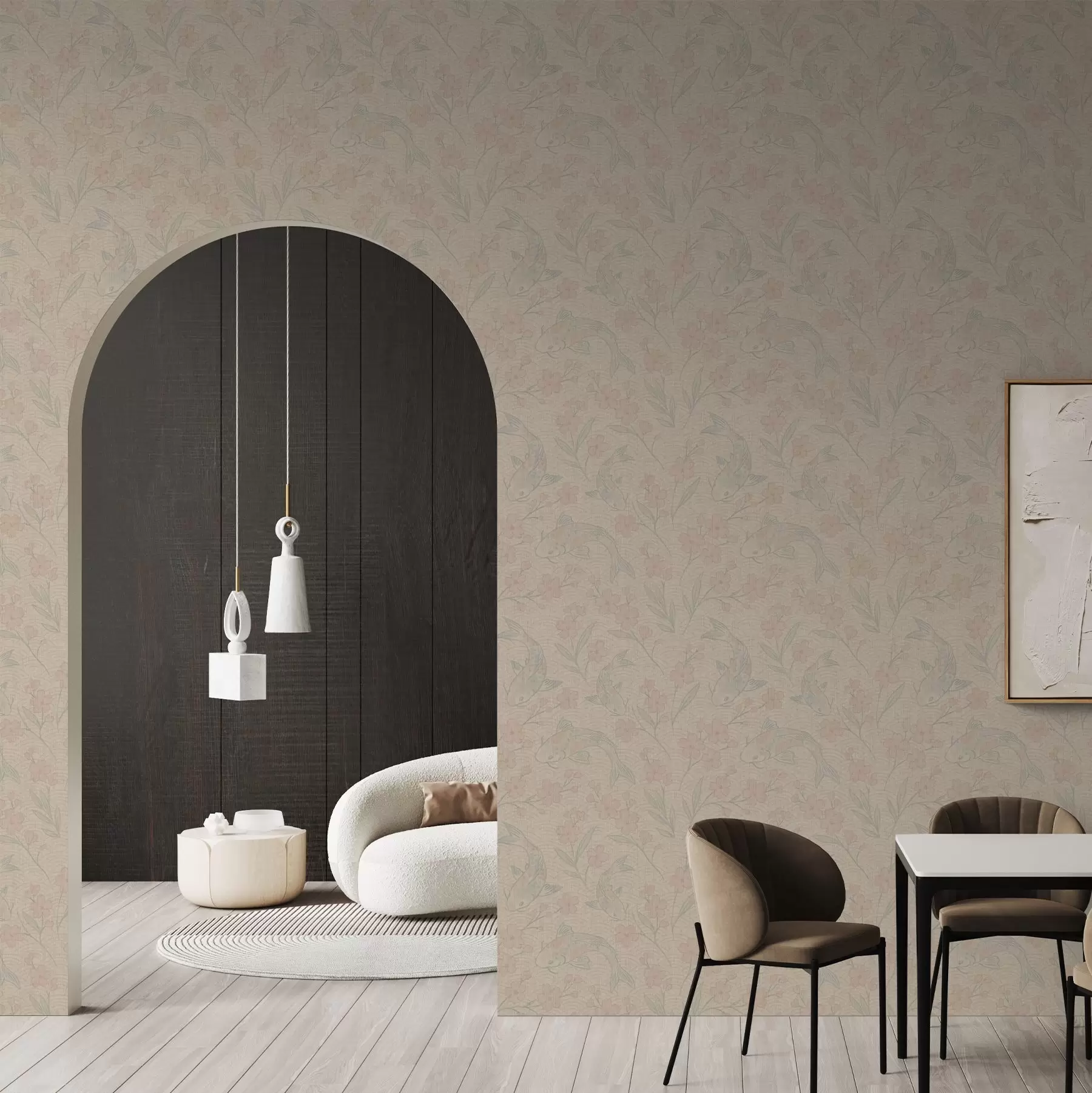 Fotobehang Karpers tussen bloemen in zachte beige-roze tinten a00766