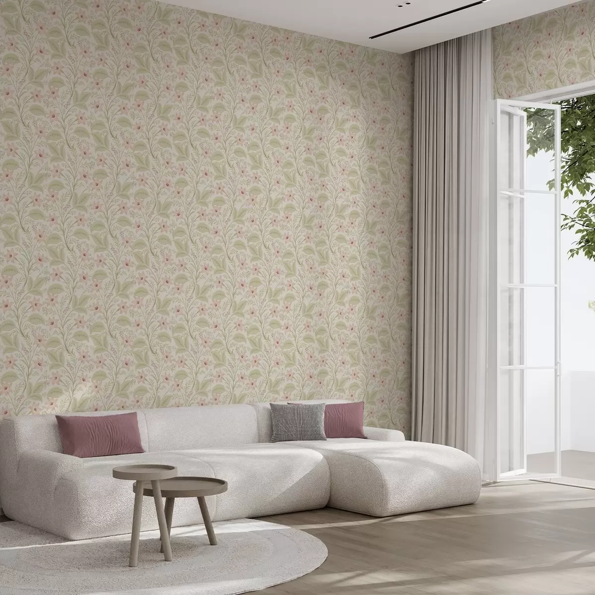 Behang Delicate bloemen en bladeren in pasteltinten a00771 Behang Delicate bloemen en bladeren in pasteltinten a00771