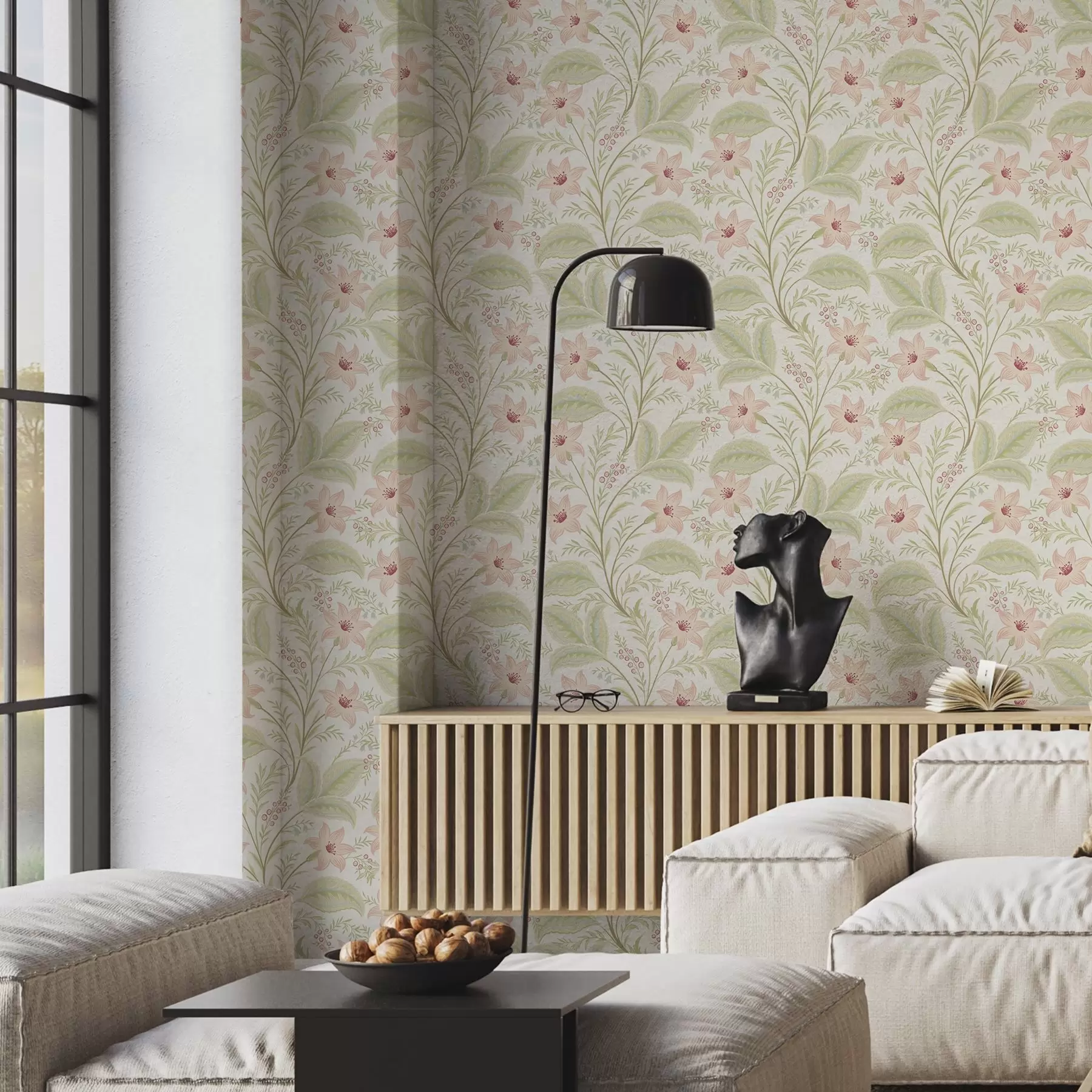 Fotobehang Delicate bloemen en bladeren in pasteltinten a00771