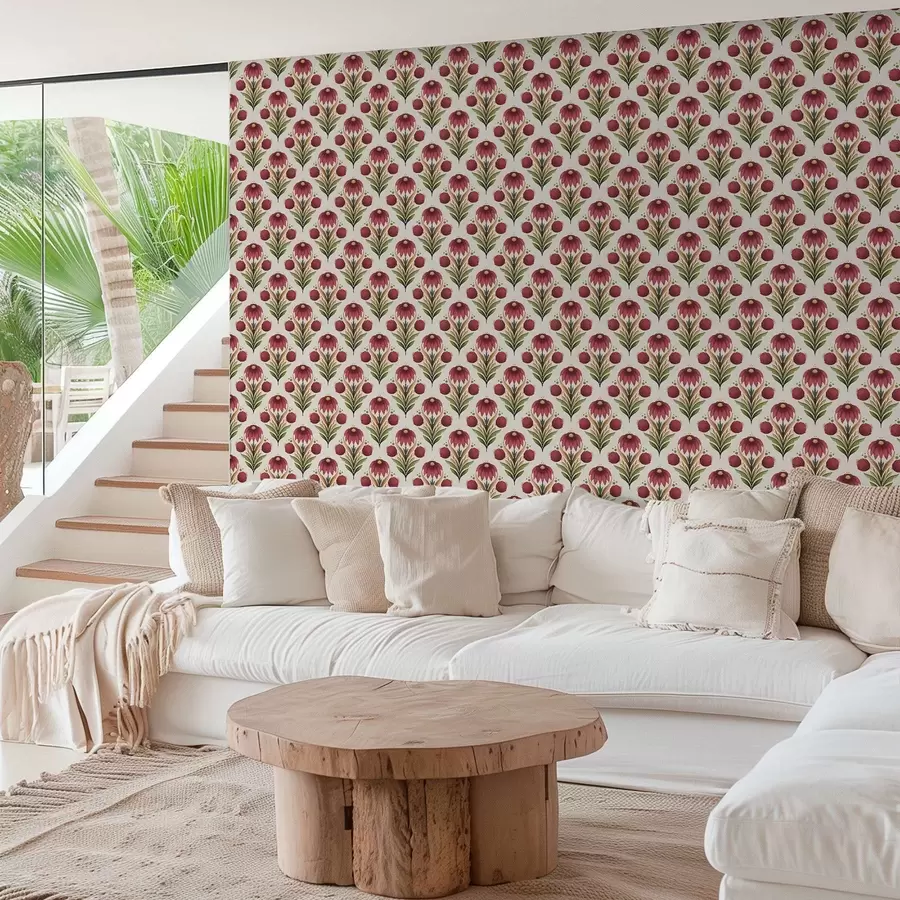 Fotobehang Symmetrisch bloemenornament in rijke rood-groene tinten a00812v4