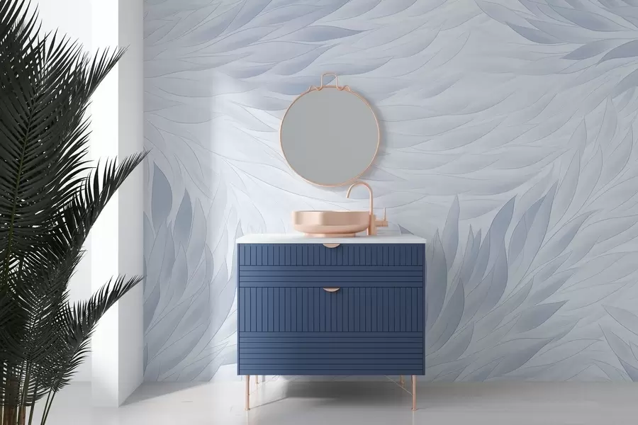 Fotobehang Golvende bladeren in lichtblauwe tinten w04610v1