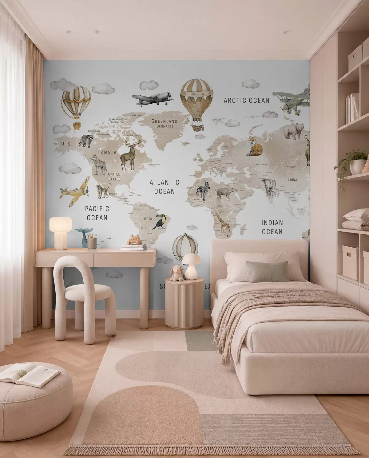 Fotobehang Dierenatlas in beige c00001env2