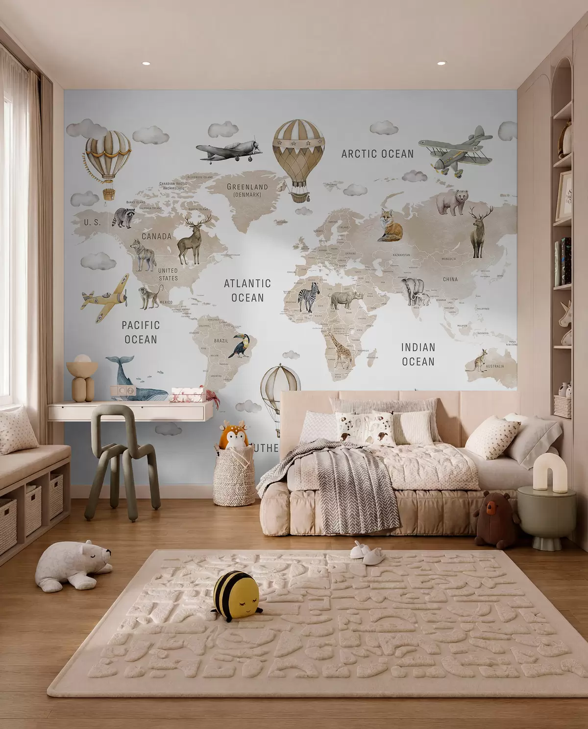 Fotobehang Dierenatlas in beige c00001env2