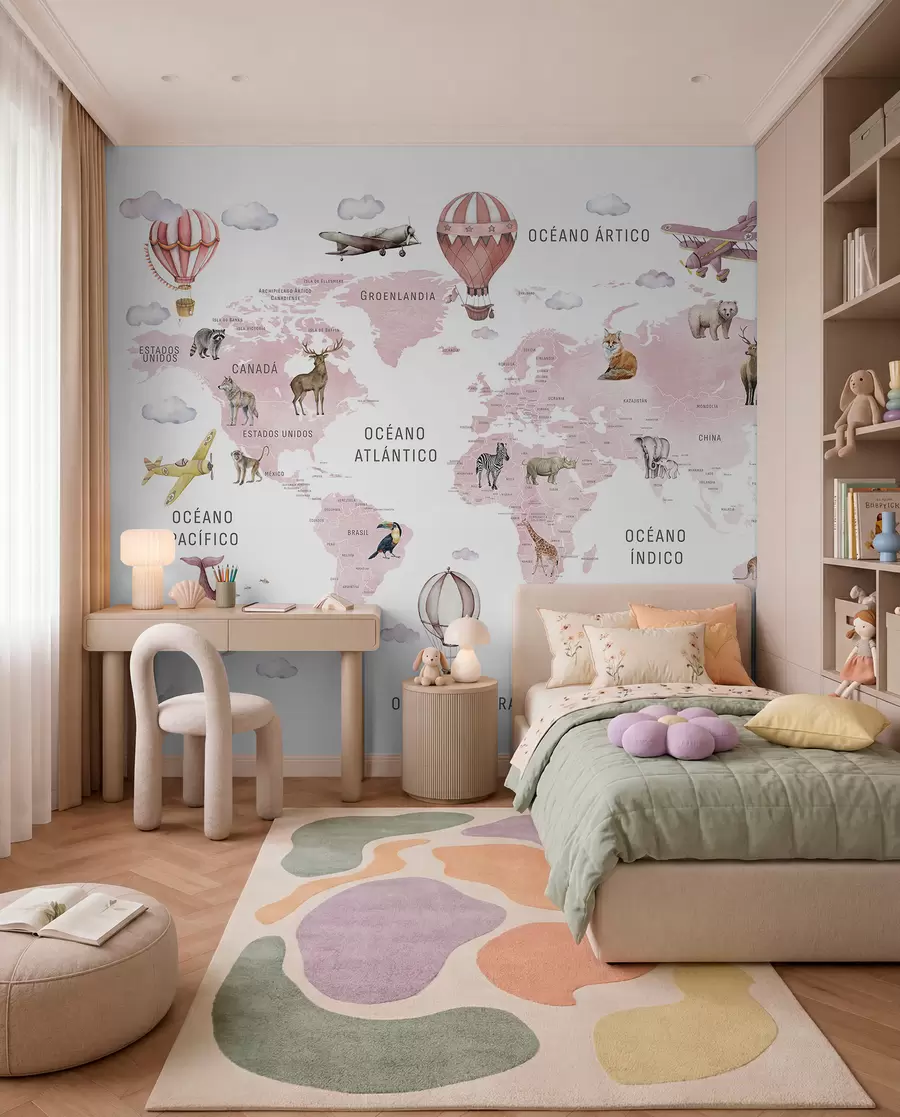 Fotobehang Roze atlas in het Spaans c00001esv3