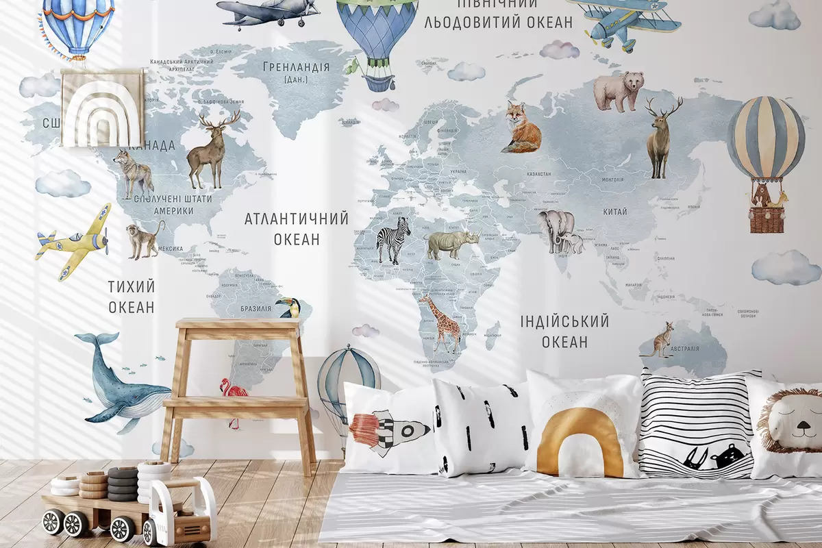 Fotobehang Blauwe atlas in het Oekraïens c00001ukv1