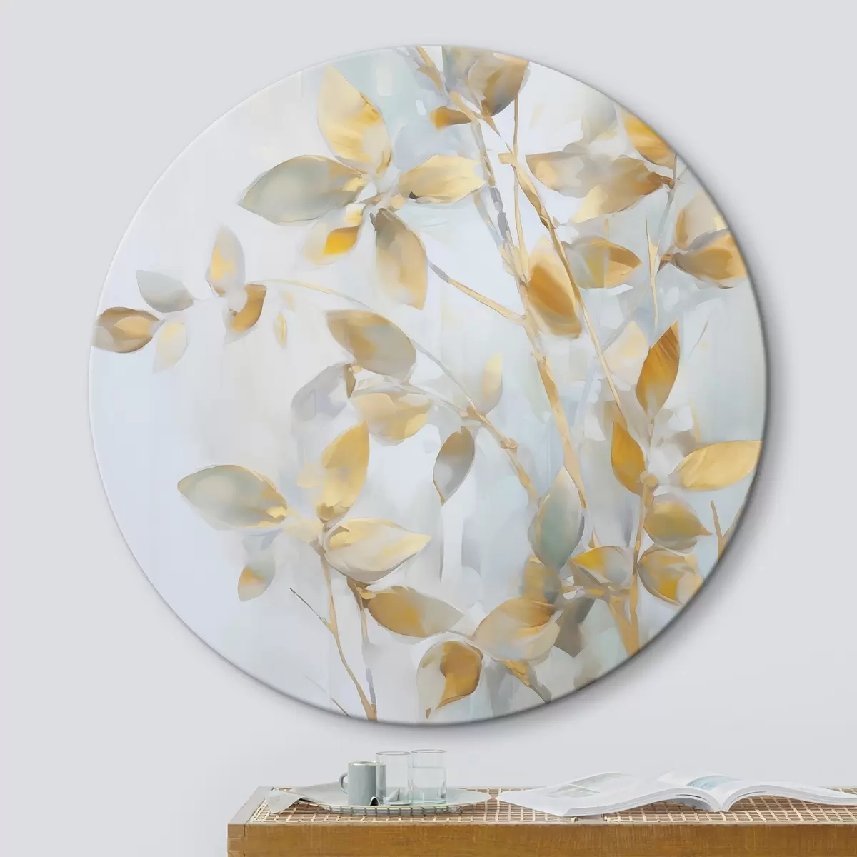 Ronde schilderijen Abstracte bladeren imitatie van schilderij r46348