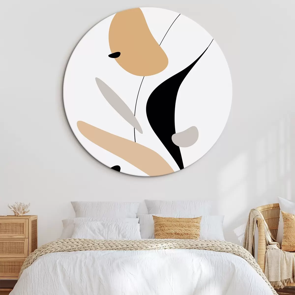 Ronde schilderijen Abstracte compositie met vlekken en lijnen r46350