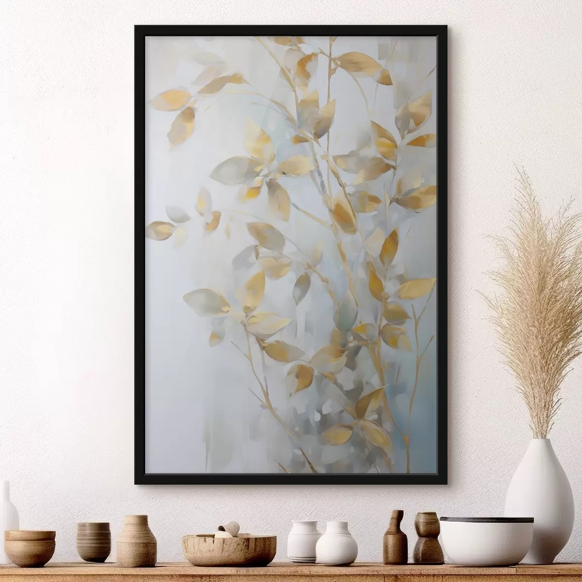 Poster Abstracte bladeren imitatie van schilderij f46348