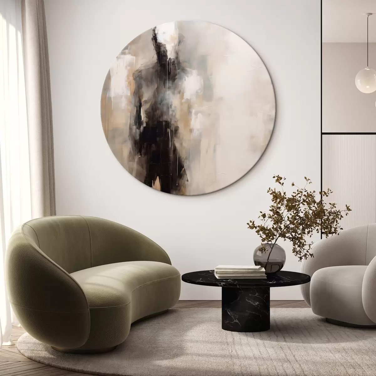 Ronde schilderijen Een abstract menselijk figuur in de schaduwen r46360