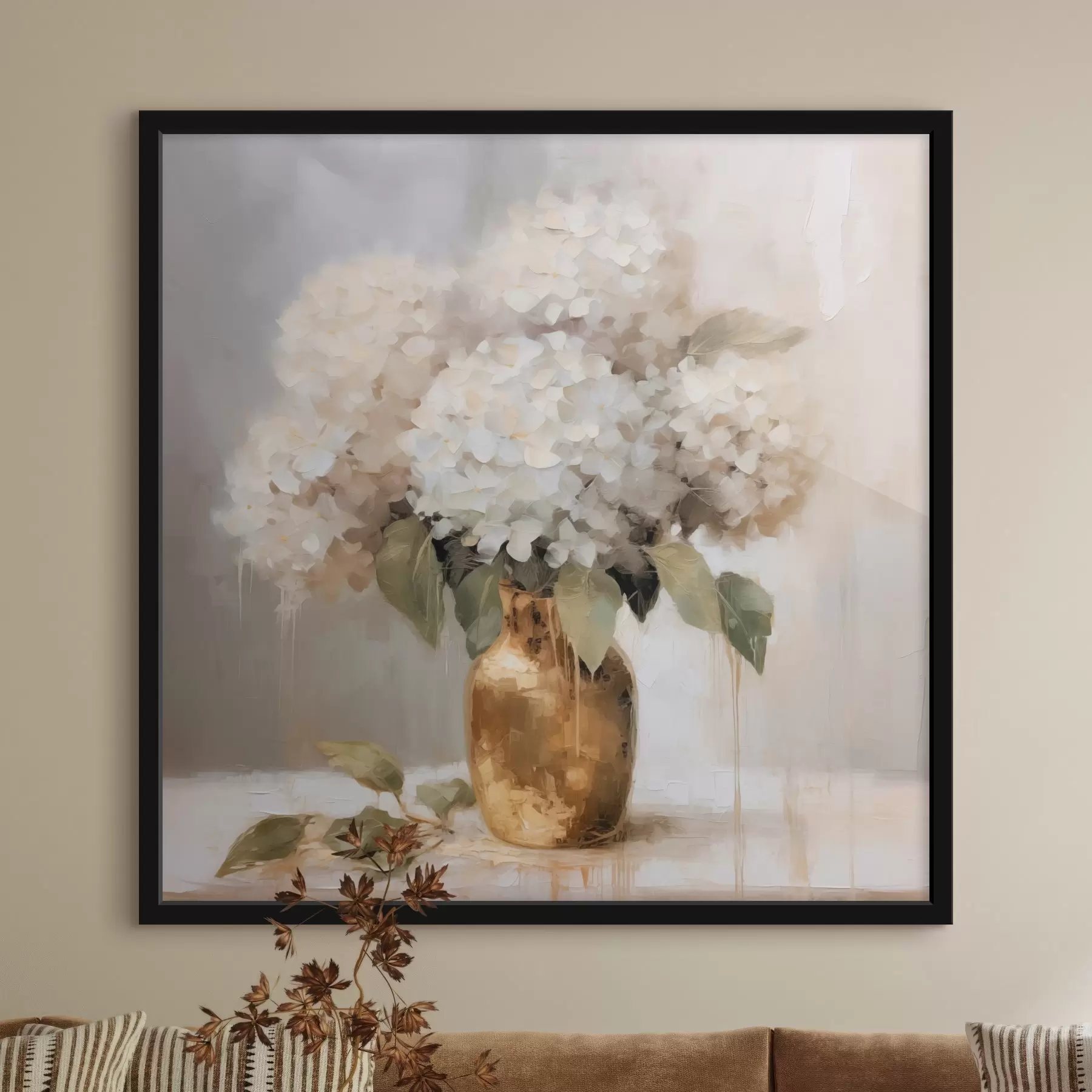 Fotobehang Delicaat boeket hortensia's in een vaas f46263