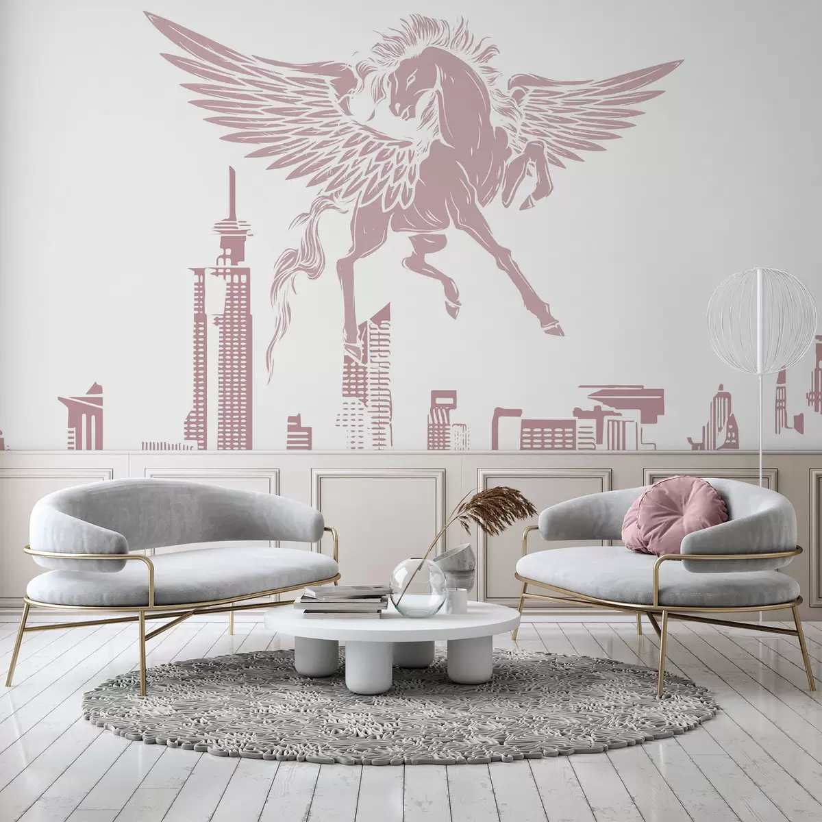 Fotobehang Pegasus boven de stad w04777