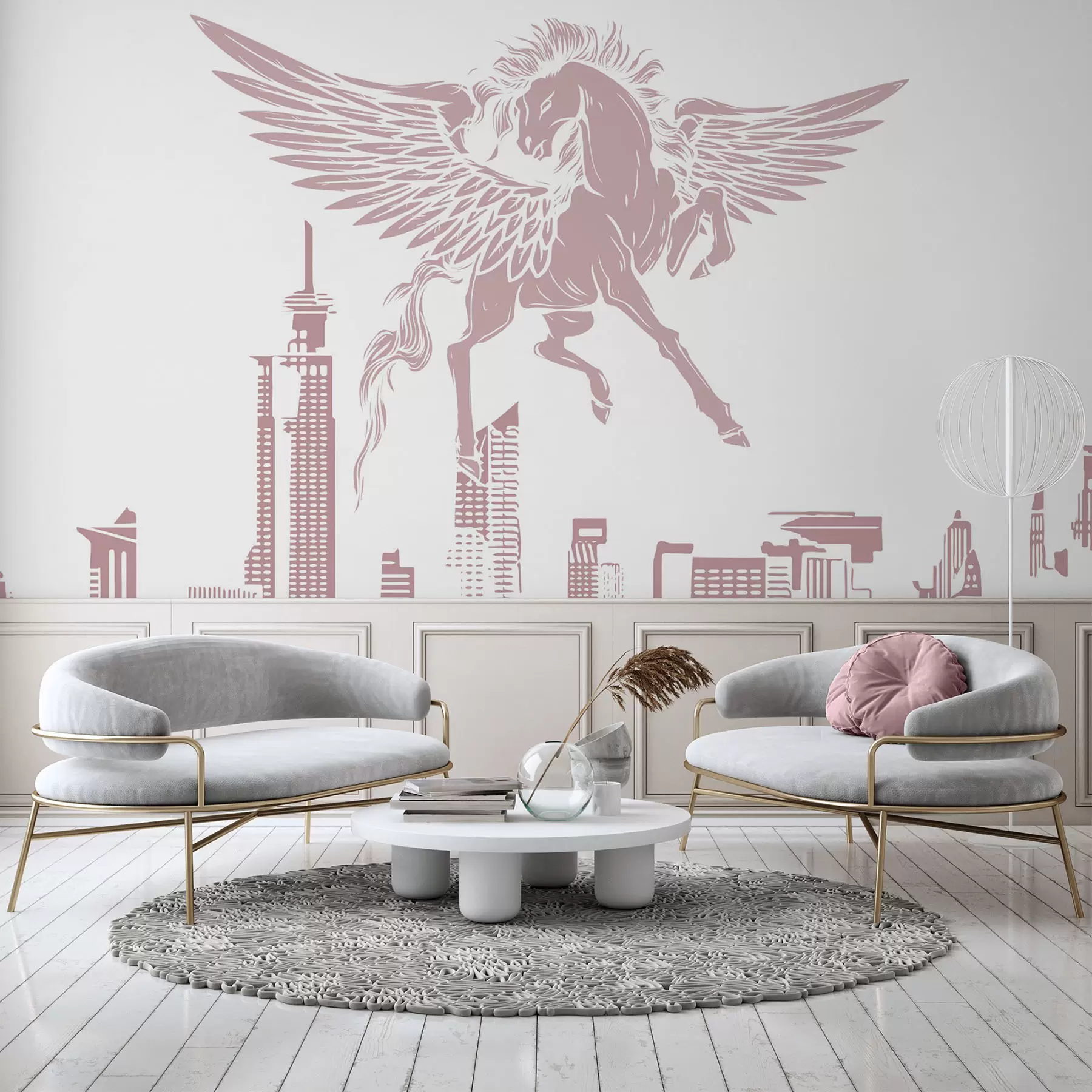 Fotobehang Pegasus boven de stad w04777
