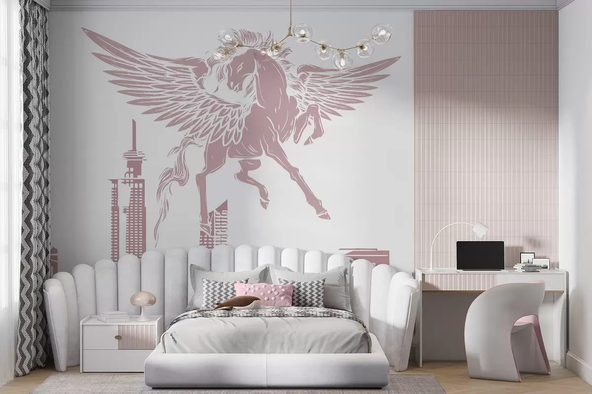 Fotobehang Pegasus boven de stad w04777