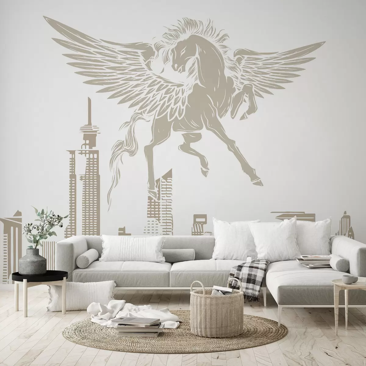 Fotobehang Pegasus boven de stad w04777v1