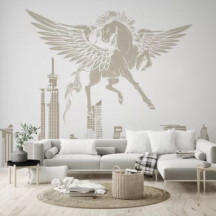 Fotobehang Pegasus boven de stad w04777v1