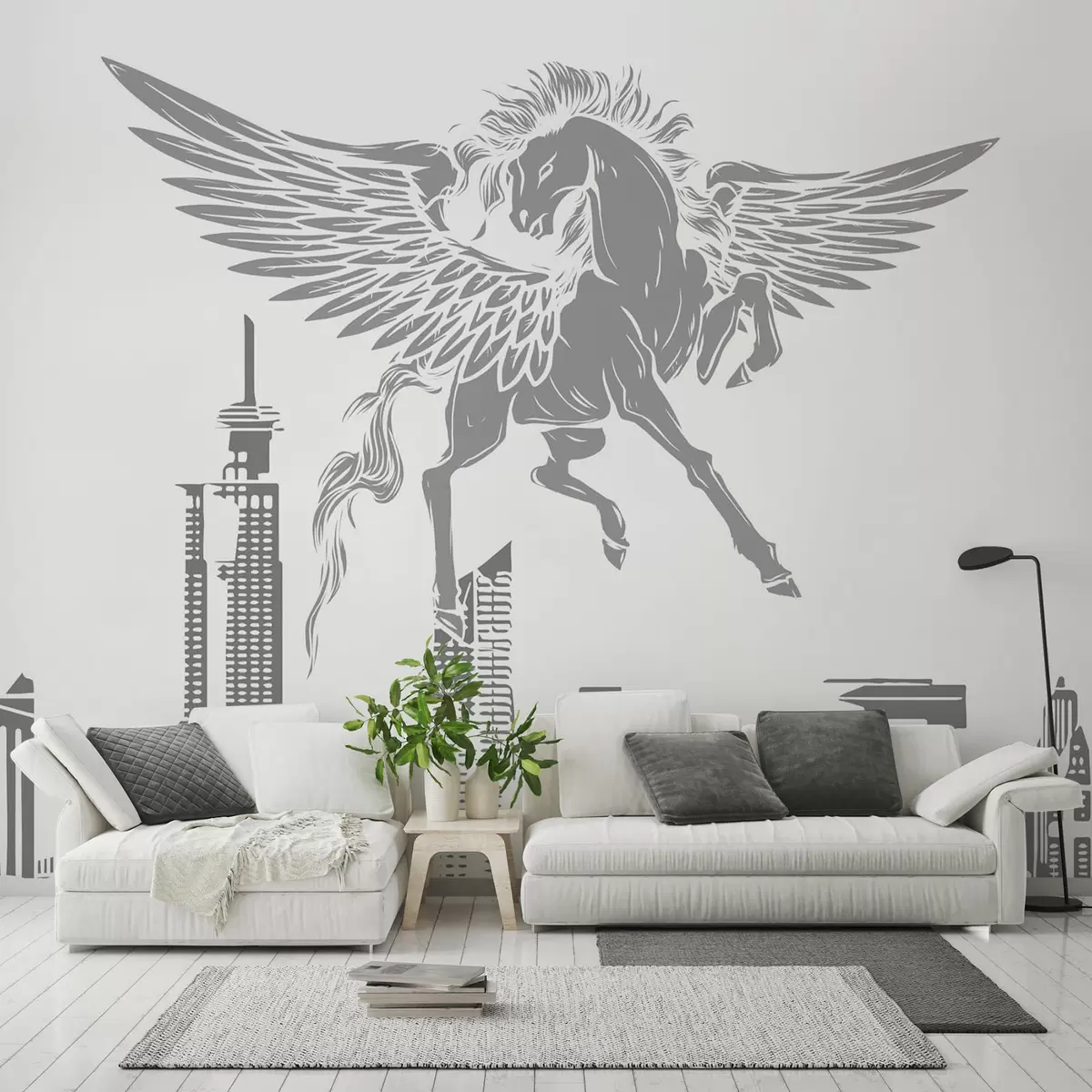 Fotobehang Pegasus boven de stad w04777v2