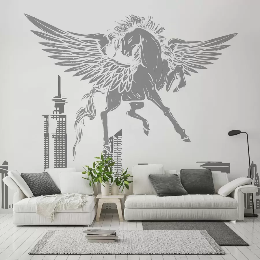 Fotobehang Pegasus boven de stad w04777v2