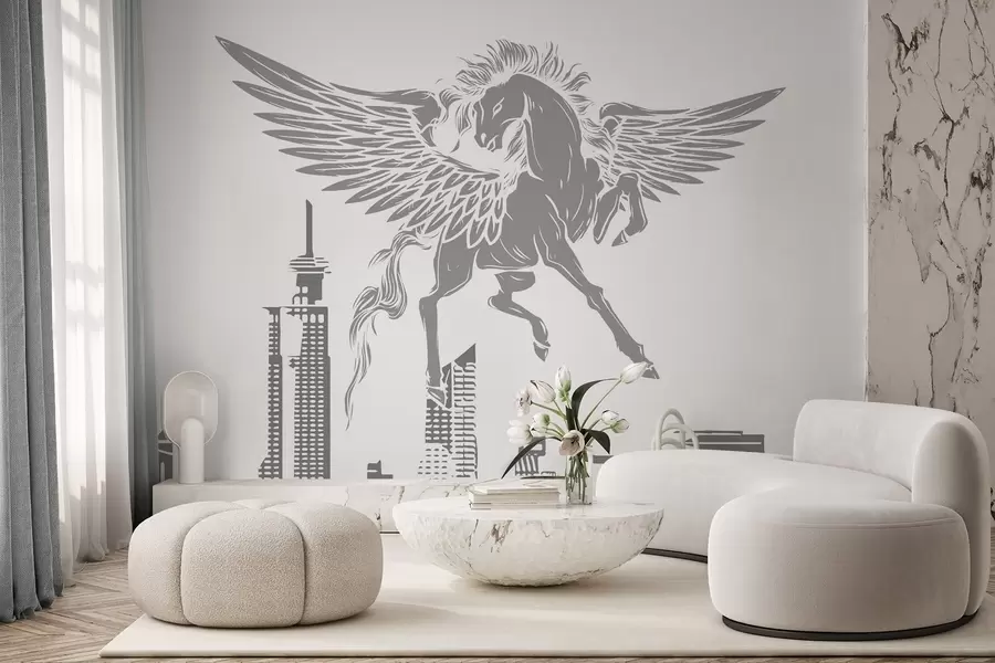 Fotobehang Pegasus boven de stad w04777v2