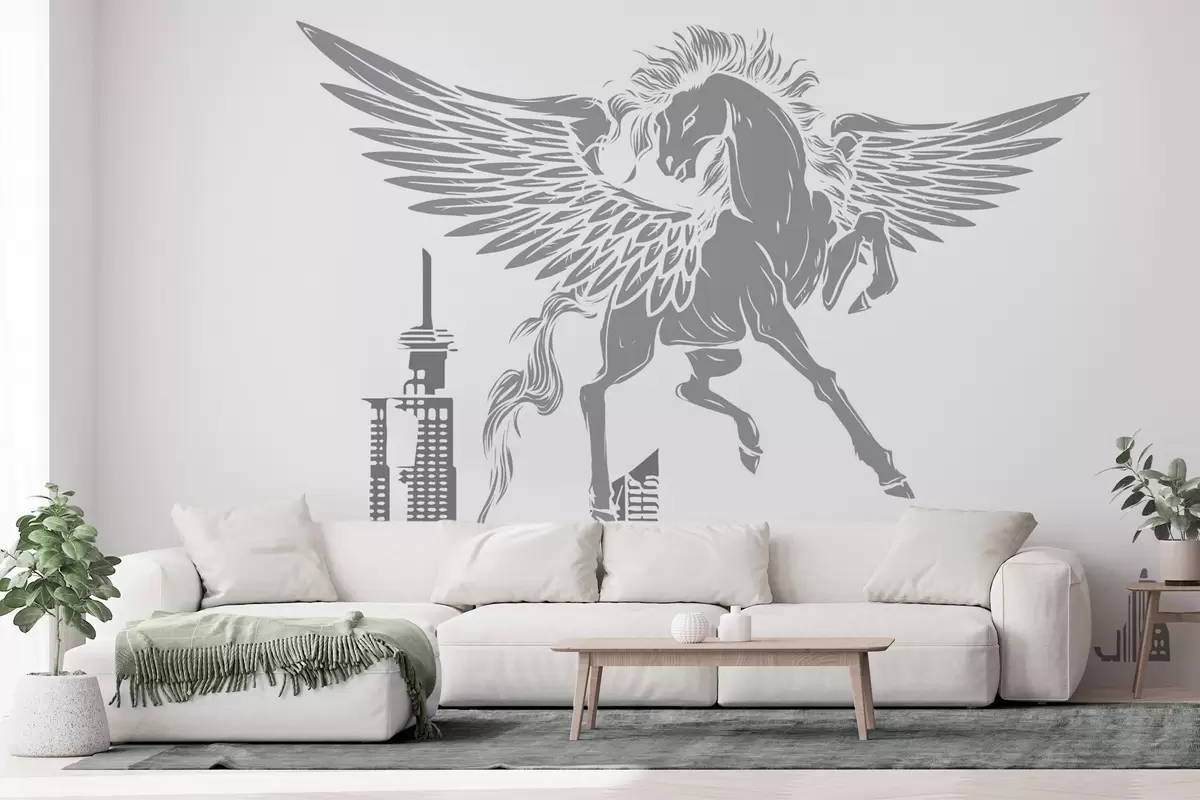 Fotobehang Pegasus boven de stad w04777v2