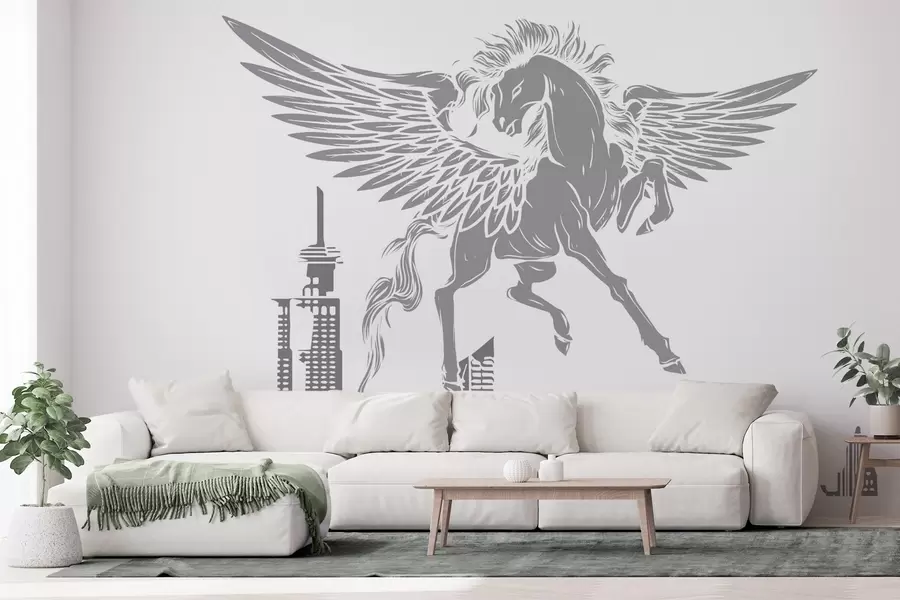 Fotobehang Pegasus boven de stad w04777v2
