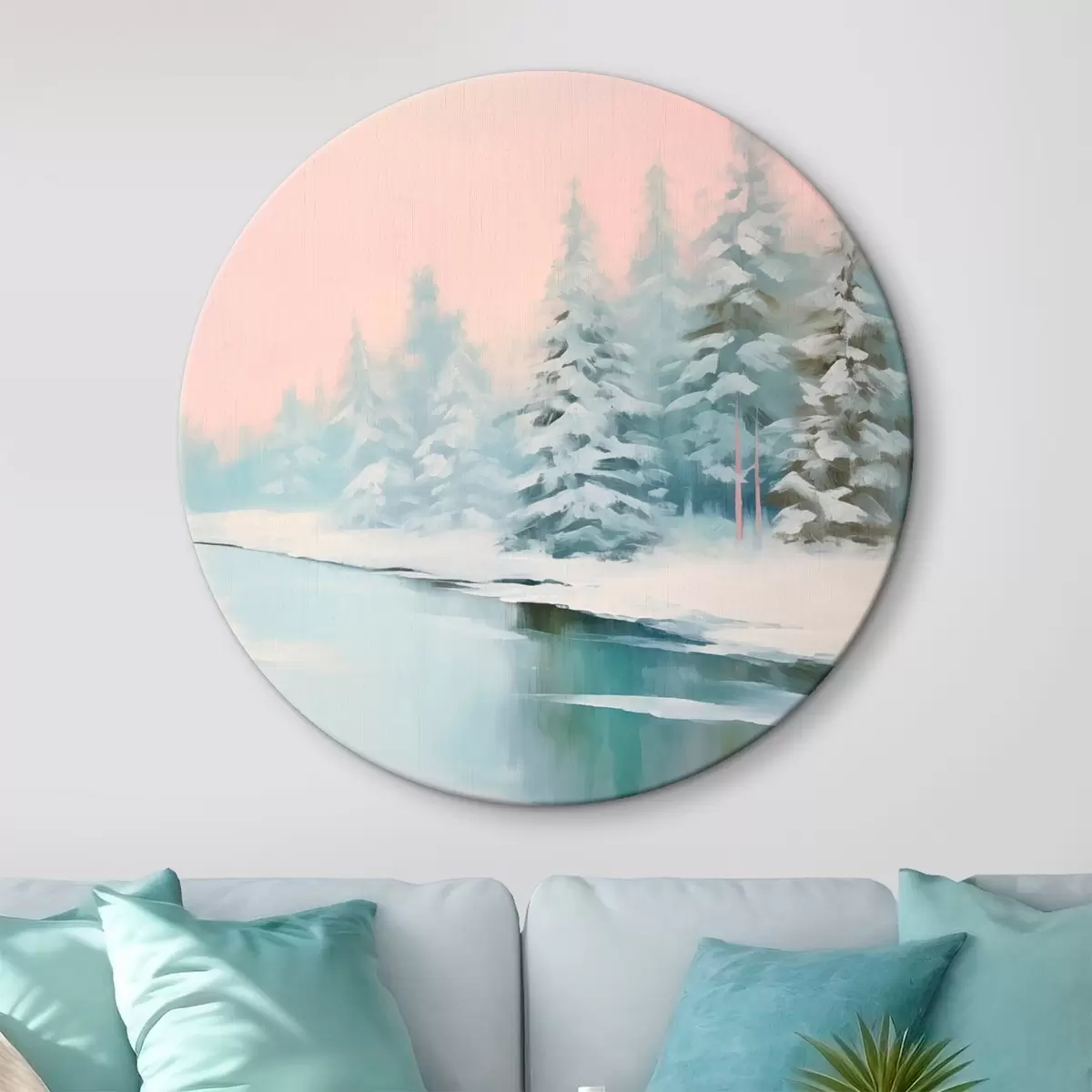 Ronde schilderijen Winterlandschap r46408
