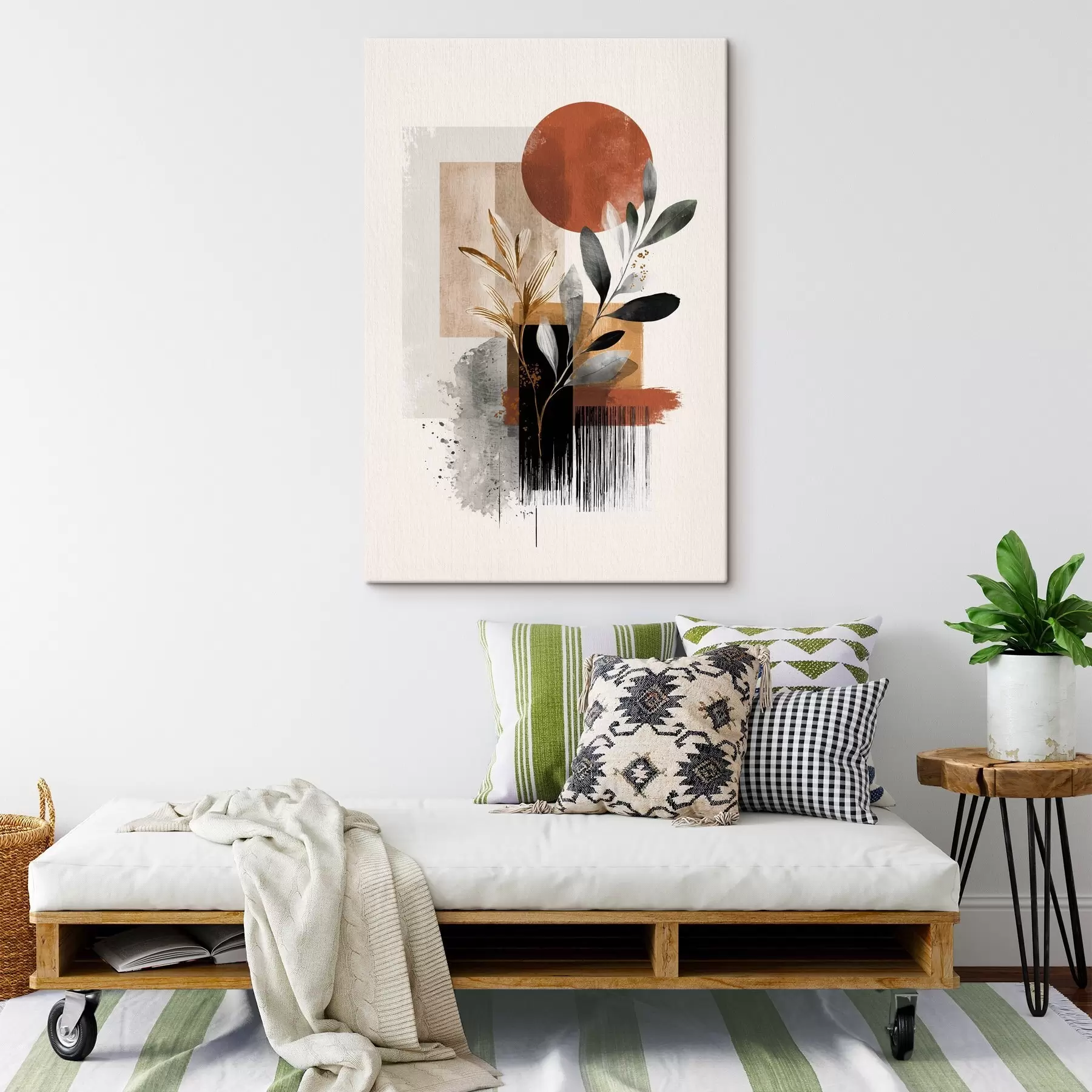 Schilderijen Geometrie en bladeren abstractie s46388  Schilderijen Geometrie en bladeren abstractie s46388