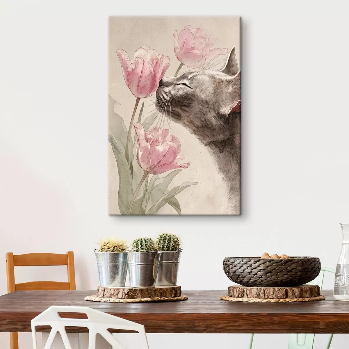  Schilderijen Kat en bloemen s46427