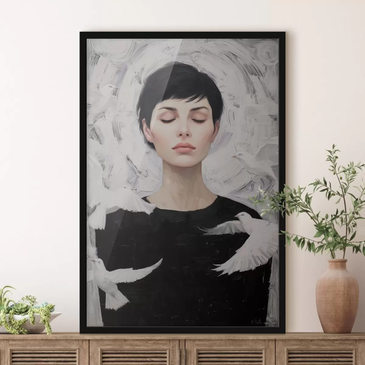 Poster Meisje met vogels f46368