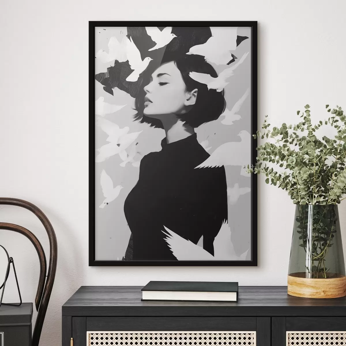 Poster Meisje met vogels f46369