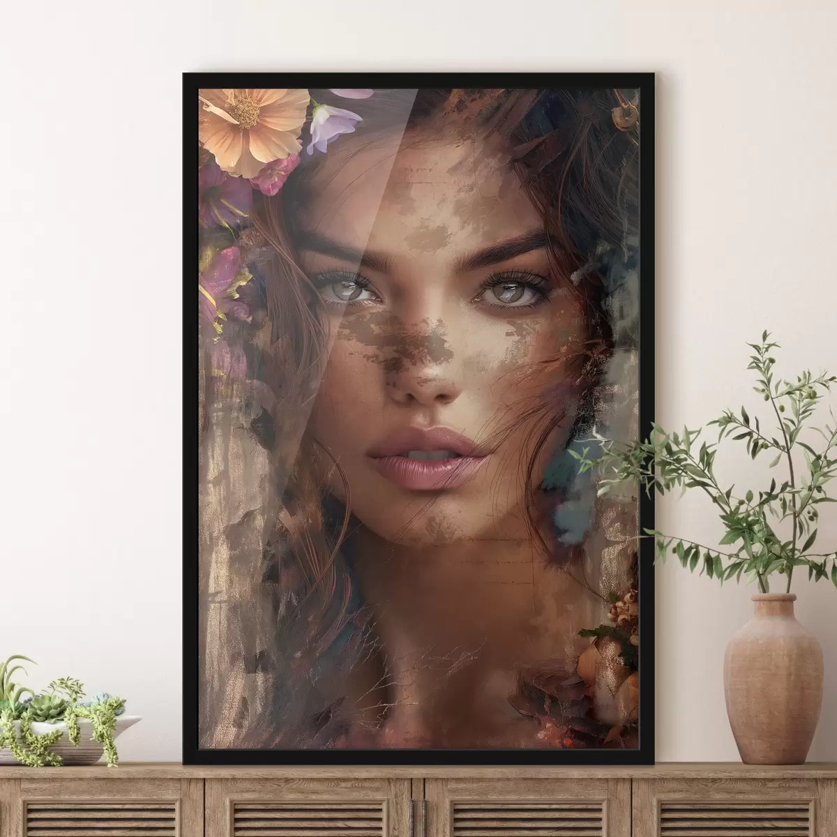 Poster Meisjesgezicht met verf f46379