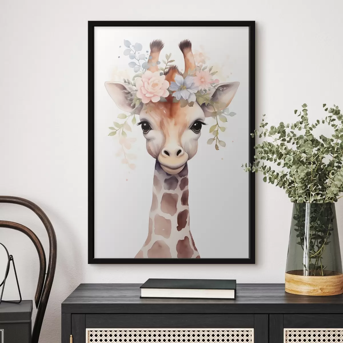 Poster Giraffe met bloemen f46382