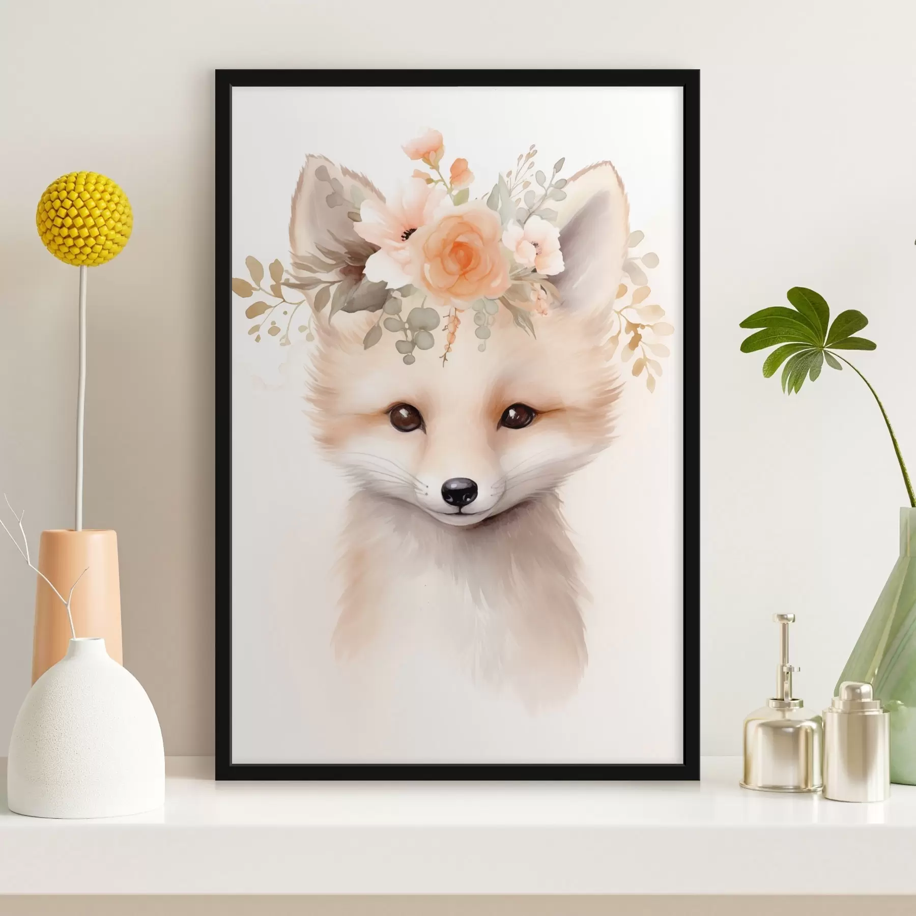Fotobehang Vos met bloemen f46381