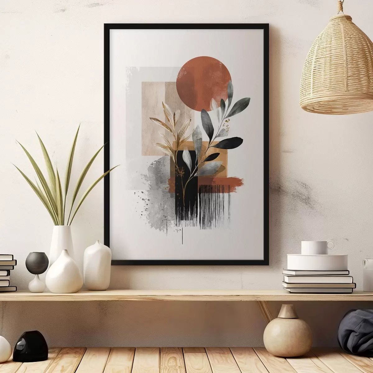 Poster Geometrie en bladeren abstractie f46388