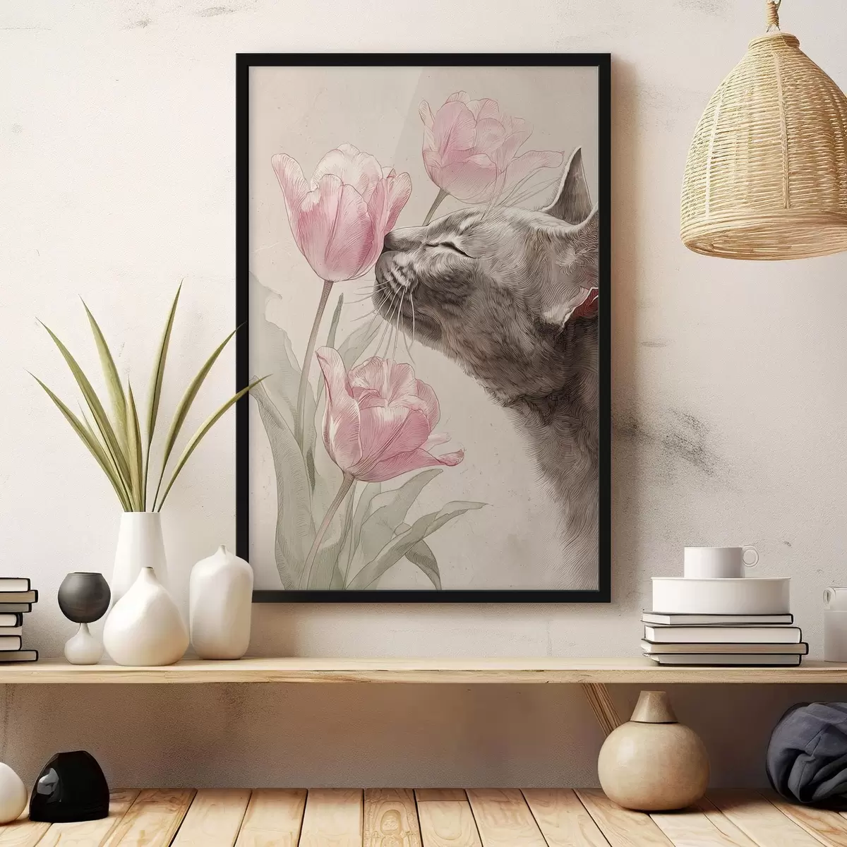 Poster Kat en bloemen f46427