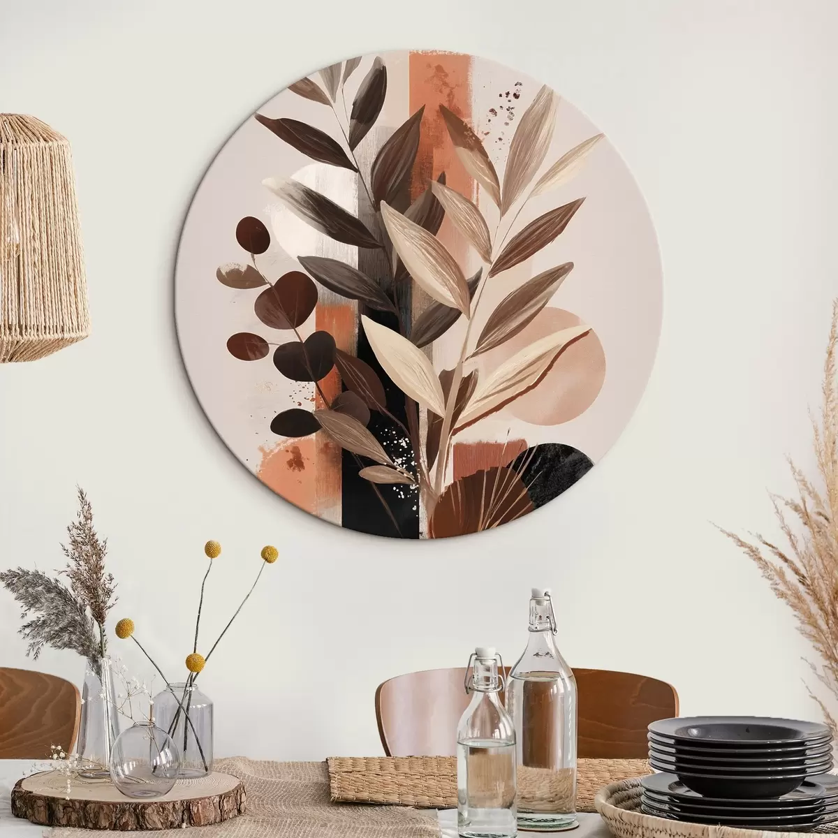 Ronde schilderijen Abstracte bladeren r46376