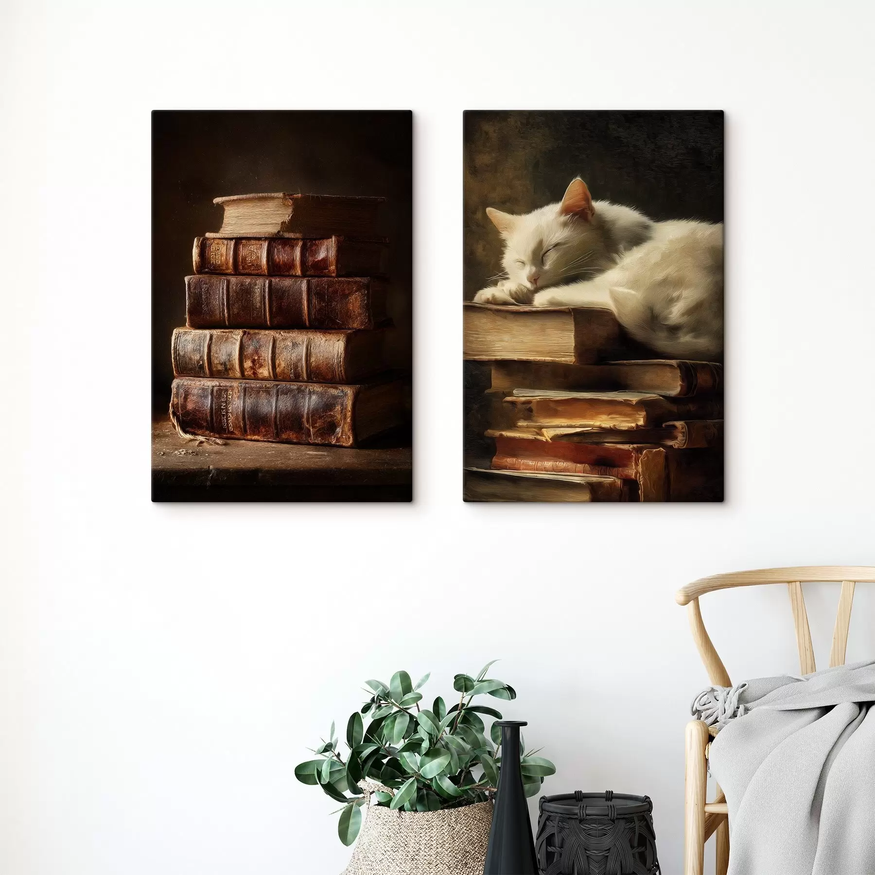  Schilderijen Kat op boeken m00918