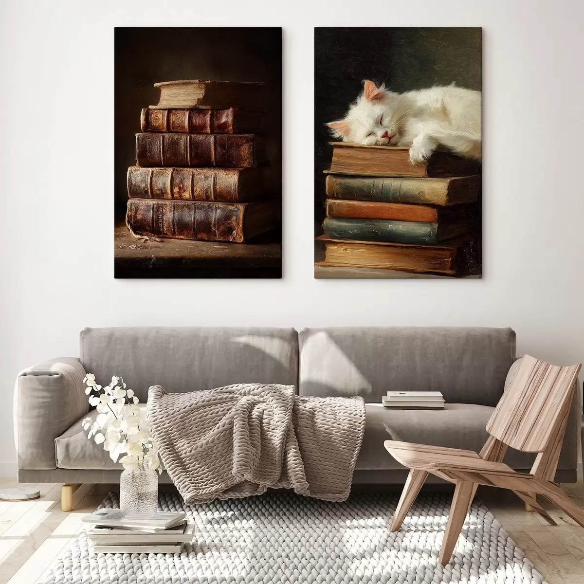  Schilderijen Kat op boeken m00919