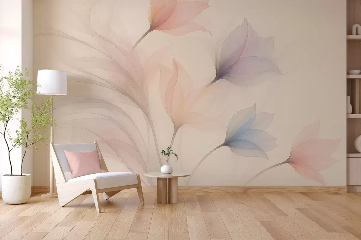 Fotobehang delicate semi-transparante tulpen op een beige achtergrond w04754