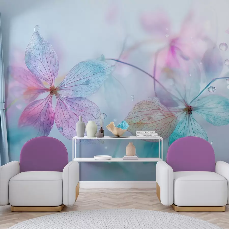 Fotobehang delicate bloemen met nerven onder water w04809