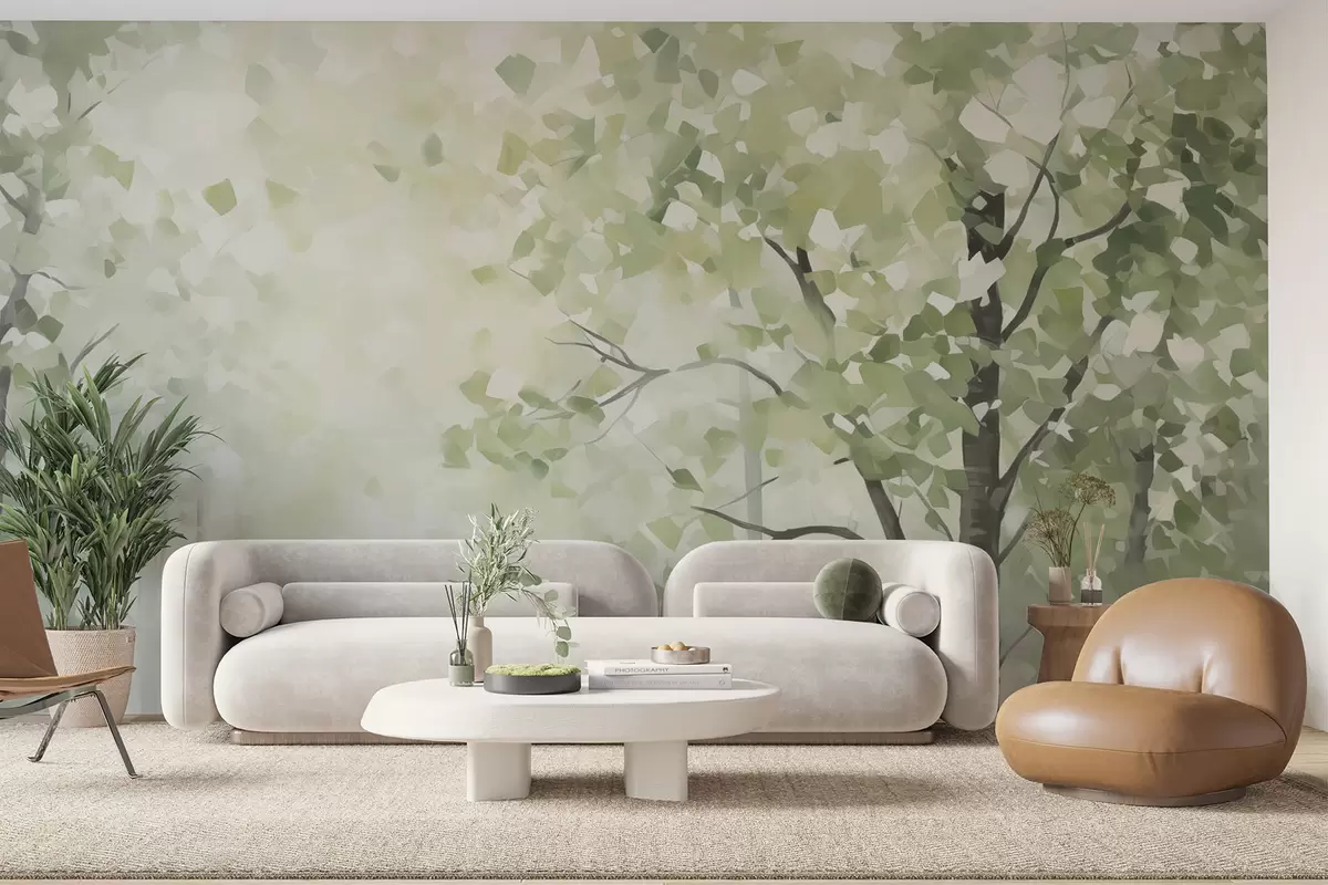 Fotobehang Abstracte bomen imitatie van schilderkunst w04781