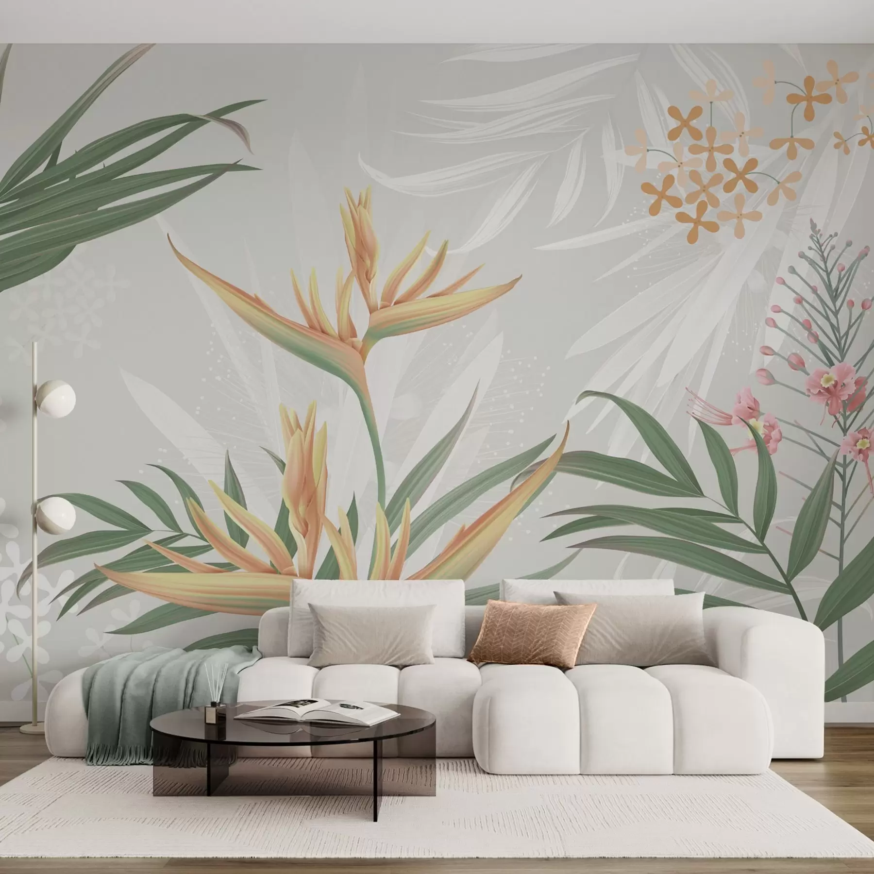 Fotobehang Exotische Strelitzia-bloemen in gebladerte w04783