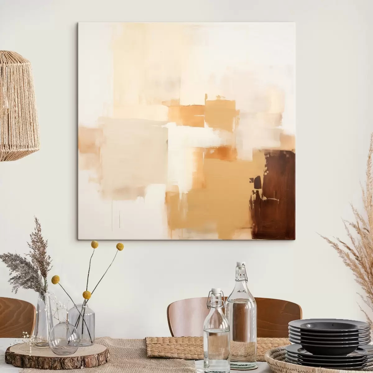  Schilderijen Beige en bruine geometrische vormen in abstracte stijl s46306