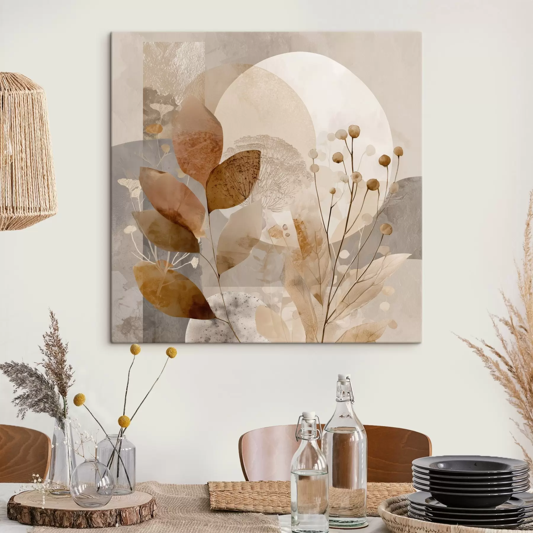  Schilderijen Bloemenpatroon in beige en bruin s46308