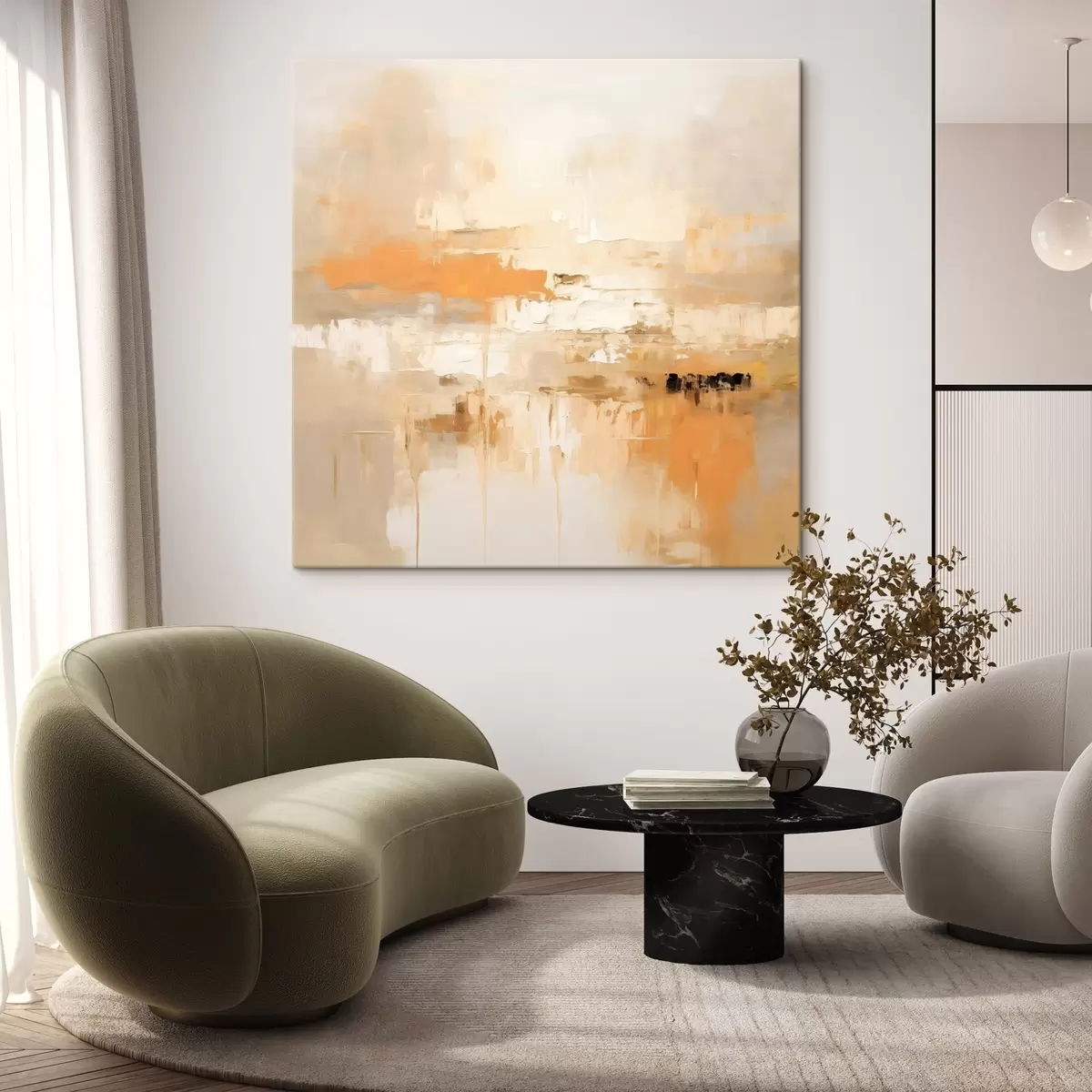  Schilderijen Landschapsabstractie in olieverfstijl met oranje en beige tinten s46314
