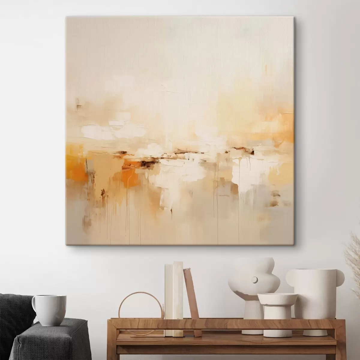  Schilderijen Lichte olieachtige abstractie met oranje accenten s46315