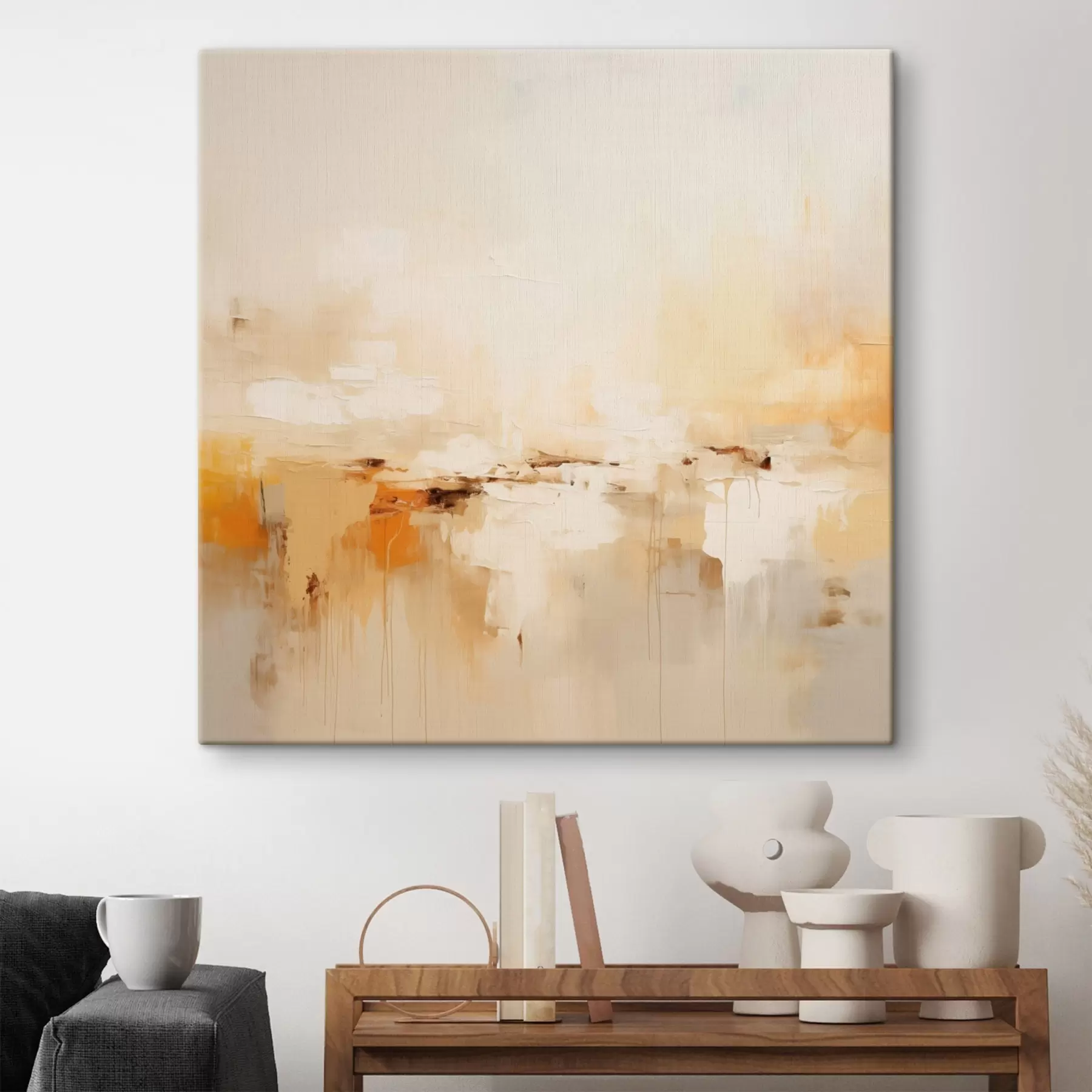  Schilderijen Lichte olieachtige abstractie met oranje accenten s46315