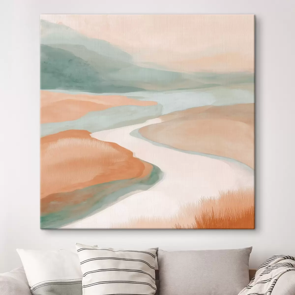  Schilderijen Abstract landschap met een rivier in oranje en groen s46316