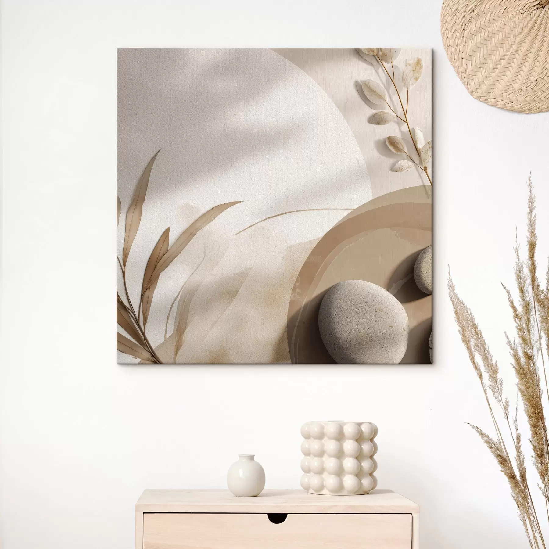  Schilderijen Stenen en schaduwen op de muur in beige tinten s46311