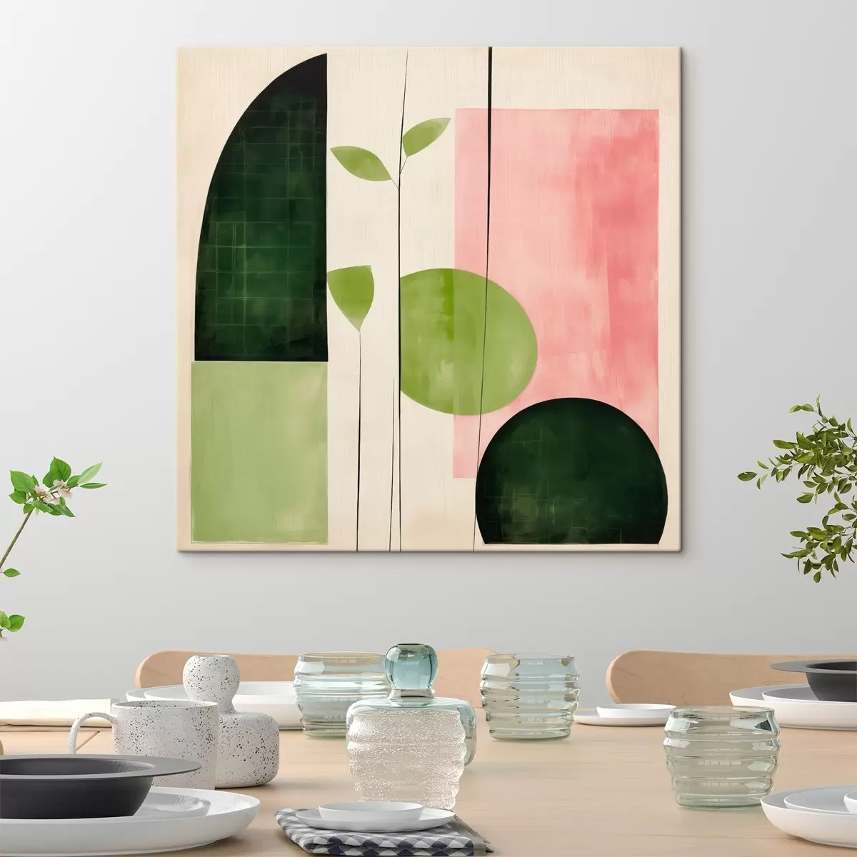  Schilderijen Moderne minimalistische stijl met roze en groene blokken s46312