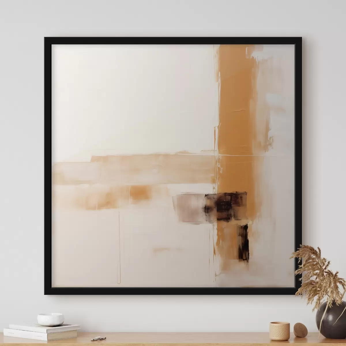 Poster Oranje en bruine abstractie f46307